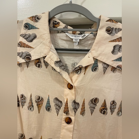 LK Bennett Bella Shell Print Cotton Shirt Dress, Size 12 - Picture 4 of 5